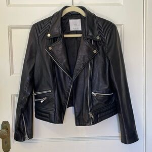 Mango MNG 100% black sheep leather jacket size S
